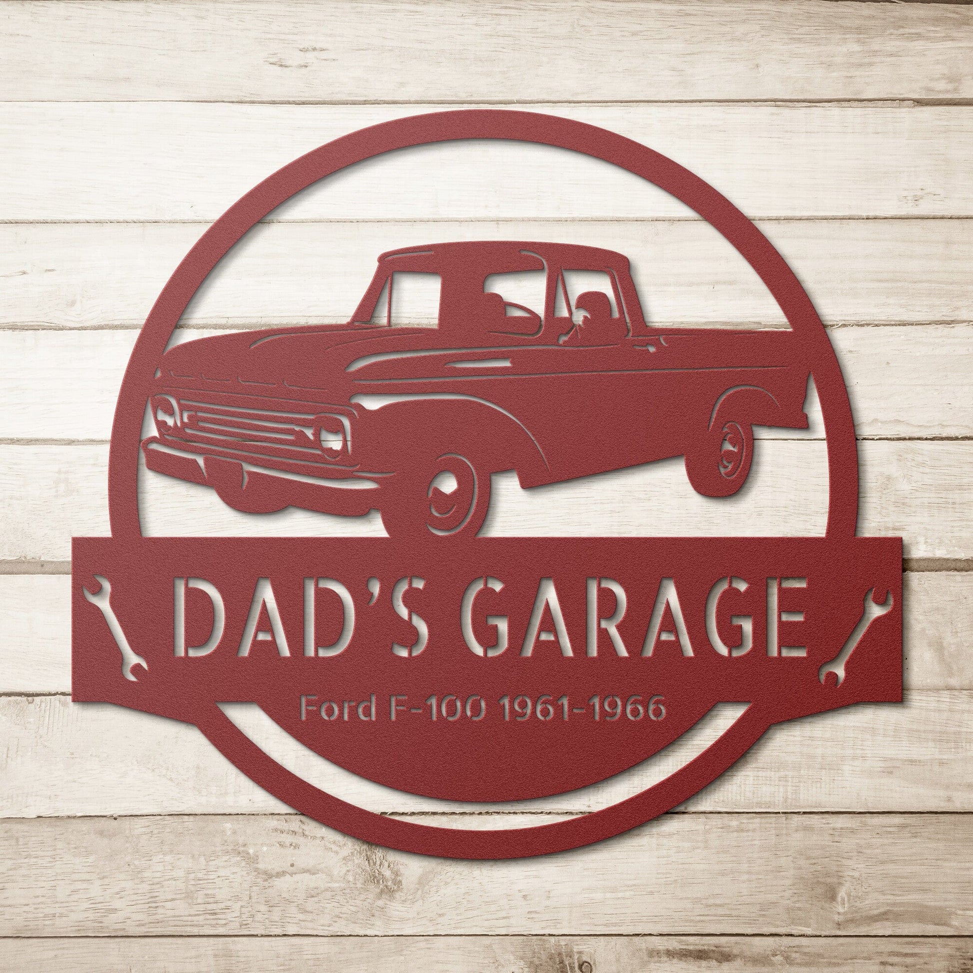 Wall Art CAR NAME SIGN - Customized Dad Car Ford F-100 1961-1966 Steel Monogram