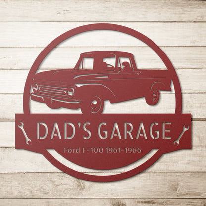Wall Art CAR NAME SIGN - Customized Dad Car Ford F-100 1961-1966 Steel Monogram