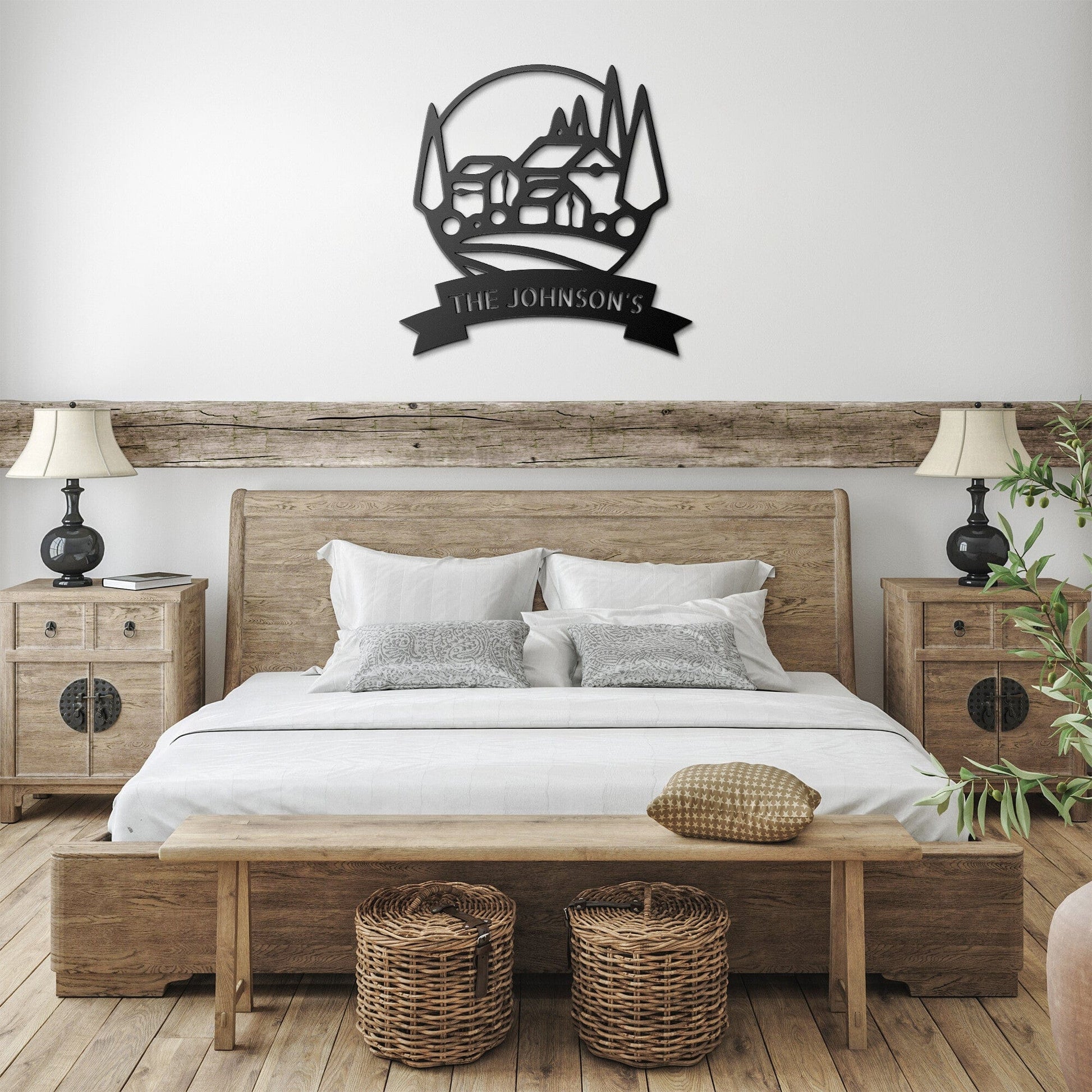 Wall Art Black / 12 Inch CUSTOM FARM SIGN - Personalized Farmhouse Family Name Steel Monogram