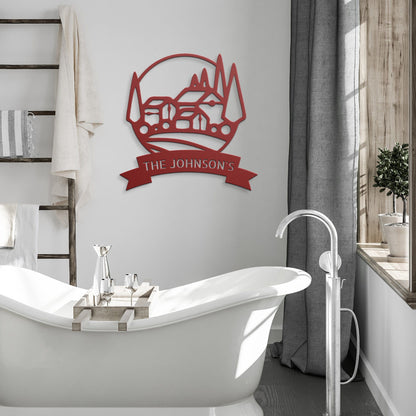 Wall Art Red / 12 Inch CUSTOM FARM SIGN - Personalized Farmhouse Family Name Steel Monogram