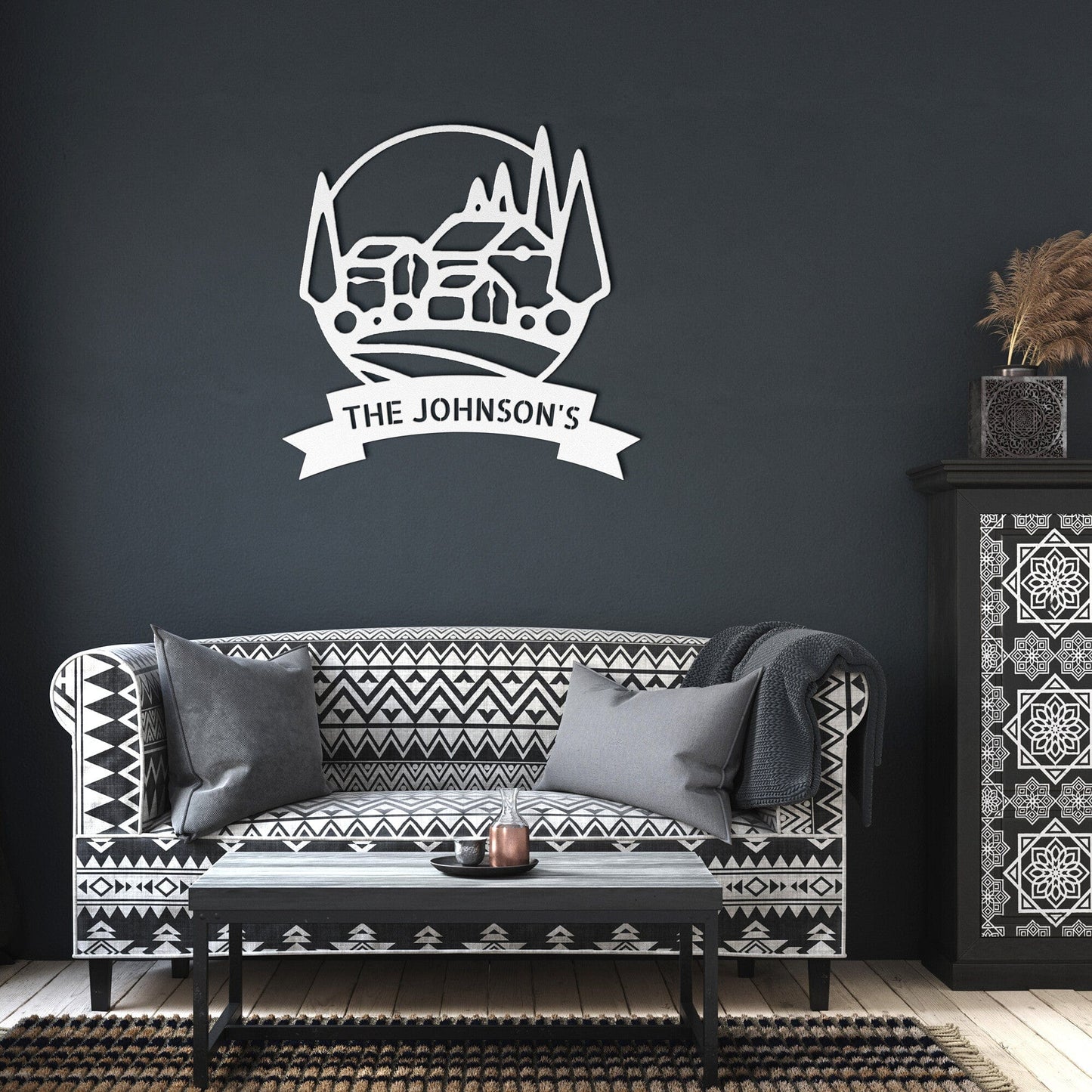 Wall Art White / 12 Inch CUSTOM FARM SIGN - Personalized Farmhouse Family Name Steel Monogram