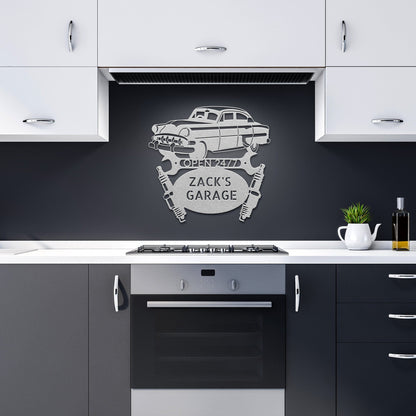 Wall Art Silver / 12 Inch CUSTOM GARAGE SIGN - Personalized 1950 Chevy Bel Air Steel Monogram Sign