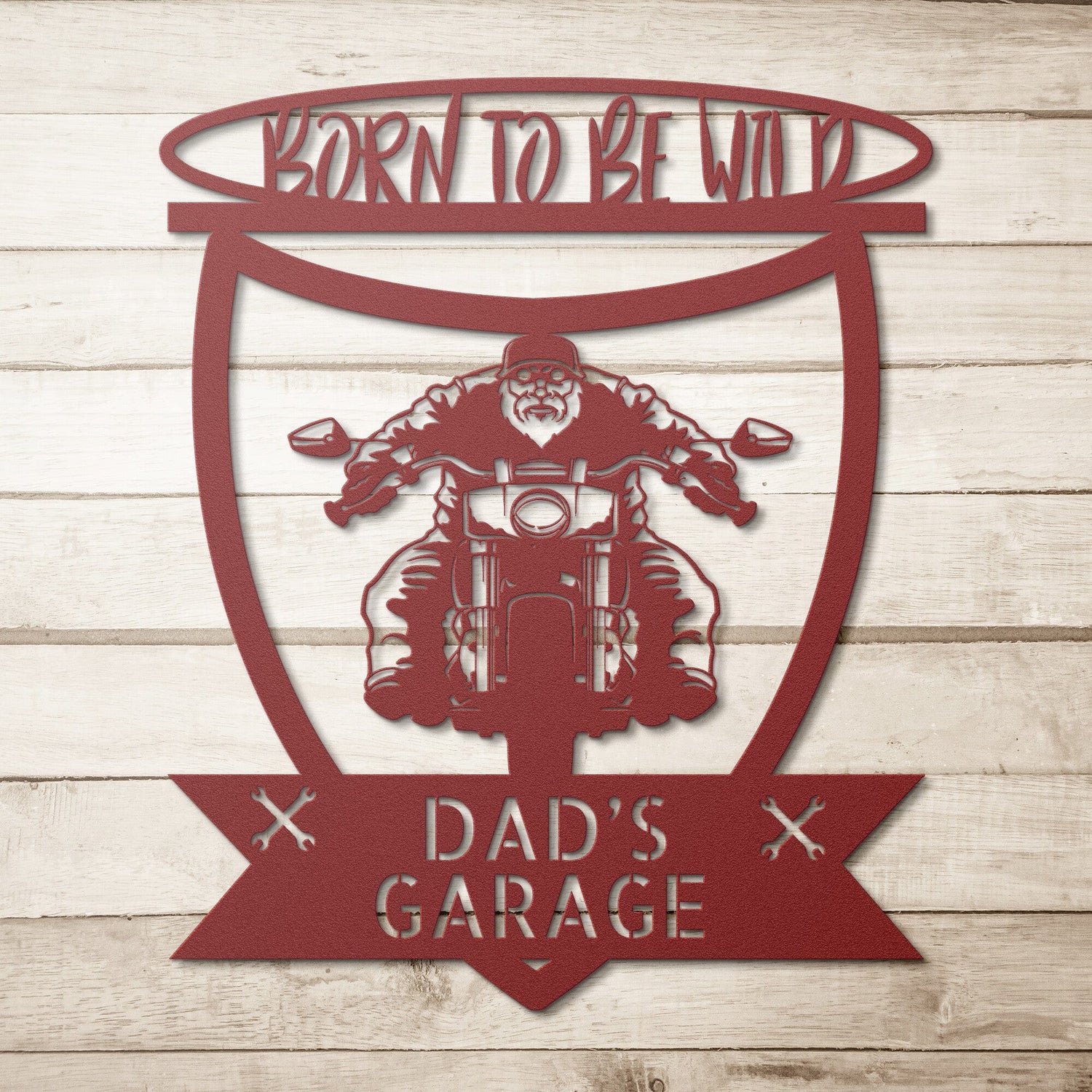 Wall Art DADS GARAGE SIGN - Personalized Motorcycle Born To Be Wild Steel Sign