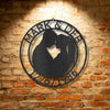 The Couple Silhouette Monogram 2 - Steel Sign, a unique Metal Art Gift personalized with Personalized Family Signs, against a brick wall.